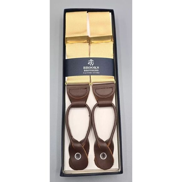 Brooks Brothers 2152BB09-710 Men's O/S Gold w/Leather Tabs Adjustable Suspenders - Picture 5 of 7